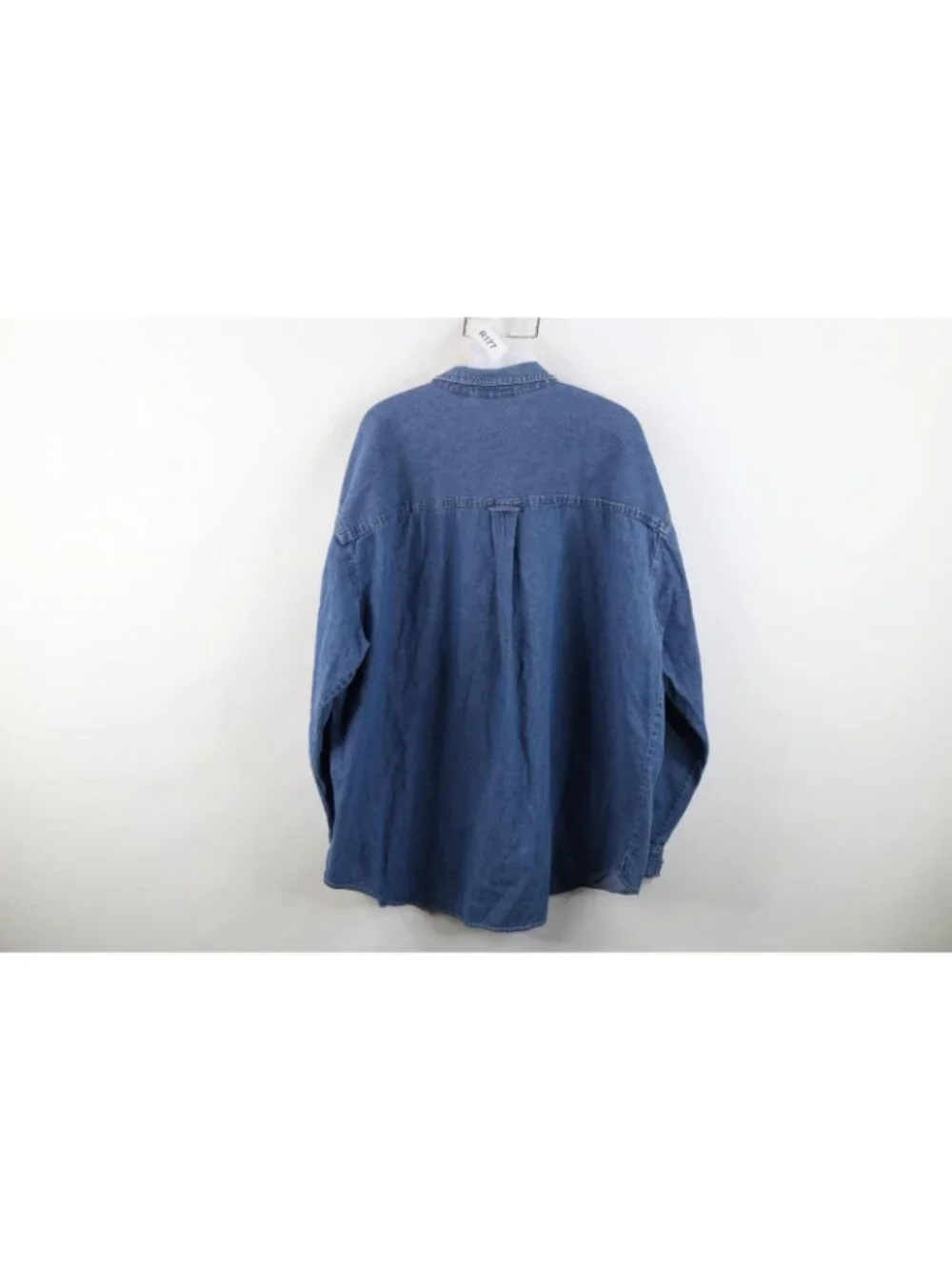 Vintage 90s Streetwear Mens XL Baggy Denim Jean Collared Button Down Shirt Blue